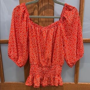 Sienna Sky Red and White Smocked Puff Sleeve Blouse​​​